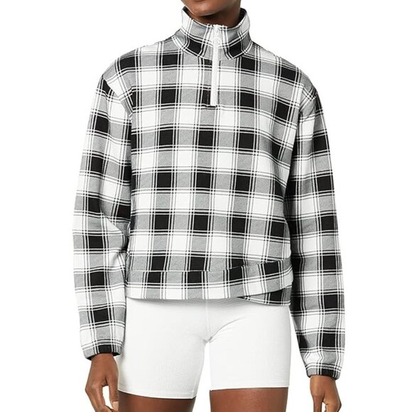 EleVen by Venus Williams One More Time Pullover Women's Size S Black White Plaid - Picture 1 of 8